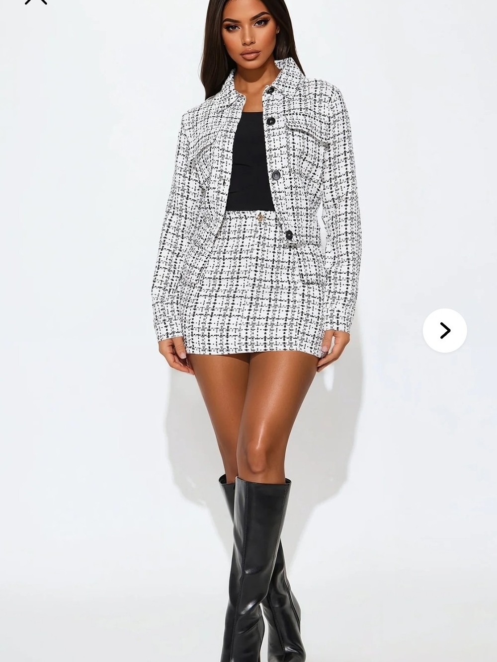Fashion Nova Black and White Tweed Mini Skirt Set With Blazer